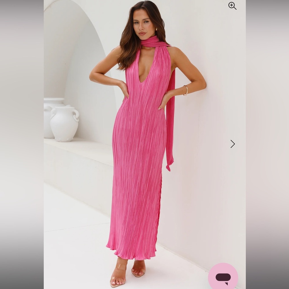 HELLO MOLLY Excitement Plisse Halter Maxi Dress Pink